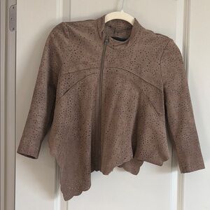 BCBG Brown Faux Suede Women's Asymmetrical Jacket in excellent condition!